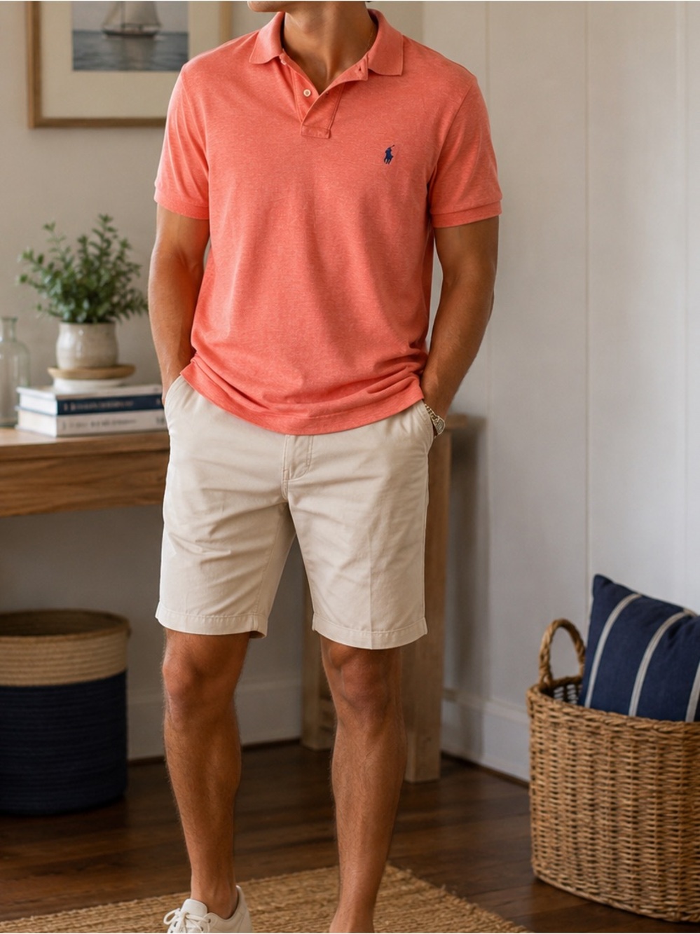 Polo Ralph Lauren Men’s Large Coral Heather Classic Fit Pony Polo Shirt